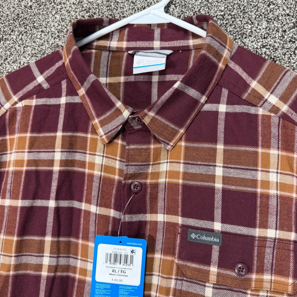 Columbia Red Rapids Shirt Mens XL Multicolor Plaid Long Sleeve Cotton